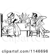 Poster, Art Print Of Retro Vintage Black And White Couple Having A Discussion At A Table