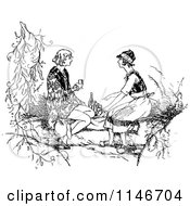 Poster, Art Print Of Retro Vintage Black And White Couple Having A Picnic