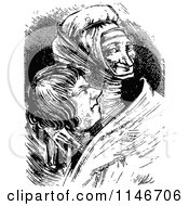 Clipart Of A Retro Vintage Black And White Couple Cuddling Royalty Free Vector Illustration