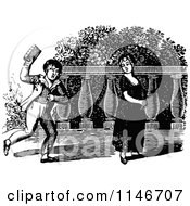 Clipart Of A Retro Vintage Black And White Couple On A Patio Royalty Free Vector Illustration
