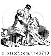 Clipart Of A Retro Vintage Black And White Couple Smooching Royalty Free Vector Illustration