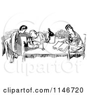 Poster, Art Print Of Retro Vintage Black And White Waiter And Couple