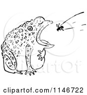 Clipart Of A Retro Vintage Black And White Toad Eating A Fly Royalty Free Vector Illustration