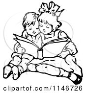 Poster, Art Print Of Retro Vintage Black And White Brother And Sister Reading