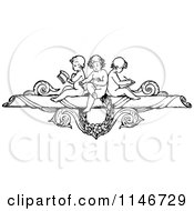 Poster, Art Print Of Retro Vintage Black And White Border Of Cherubs Reading And Writing