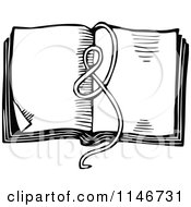 Clipart Of A Retro Vintage Black And White Ribbon On An Open Book Royalty Free Vector Illustration