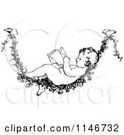 Clipart Of A Retro Vintage Black And White Baby Reading On A Flower Vine Royalty Free Vector Illustration by Prawny Vintage