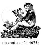 Poster, Art Print Of Retro Vintage Black And White Boy Reading