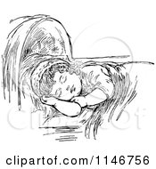 Clipart Of A Retro Vintage Black And White Sleeping Girl Royalty Free Vector Illustration