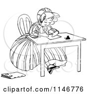 Clipart Of A Retro Vintage Black And White Girl Writing At A Desk Royalty Free Vector Illustration by Prawny Vintage
