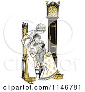 Retro Vintage Mother And Children By A Clock In Yellow Tones