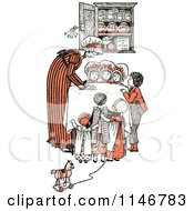 Poster, Art Print Of Retro Vintage Mother And Children At A Table In Orange Tones