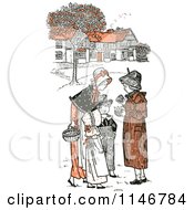 Poster, Art Print Of Retro Vintage Mother And Children In A Village In Orange Tones