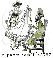 Poster, Art Print Of Retro Vintage Mother And Daughter Sewing A Dress In Green Tones