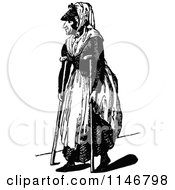 Poster, Art Print Of Retro Vintage Black And White Old Woman Using Crutches