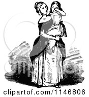 Clipart Of A Retro Vintage Black And White Mother Holding Her Crying Daughter Royalty Free Vector Illustration