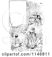 Poster, Art Print Of Retro Vintage Black And White Mother And Children In A Garden With Copyspace