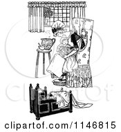 Clipart Of A Retro Vintage Black And White Mother And Baby Girl Royalty Free Vector Illustration