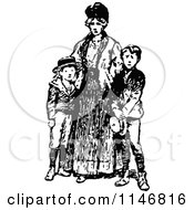 Clipart Of A Retro Vintage Black And White Mother And Sons Royalty Free Vector Illustration