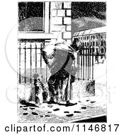 Poster, Art Print Of Retro Vintage Black And White Mother And Son On A Snowy Sidewalk