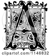 Clipart Of A Retro Vintage Black And White Ornate Letter A Royalty Free Vector Illustration