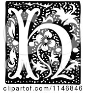 Poster, Art Print Of Retro Vintage Black And White Alphabet Letter H Floral Design