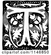 Clipart Of A Retro Vintage Black And White Alphabet Letter T Floral Design Royalty Free Vector Illustration by Prawny Vintage