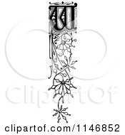 Poster, Art Print Of Retro Vintage Black And White Ornate Vertical Alphabet Letter Floral W