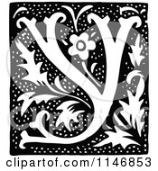 Poster, Art Print Of Retro Vintage Black And White Alphabet Letter Y Floral Design