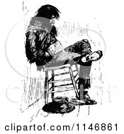 Poster, Art Print Of Retro Vintage Black And White Vagrant Man In A Chair