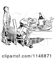 Retro Vintage Black And White Waiter And Happy Man Dining