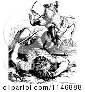 Clipart Of A Retro Vintage Black And White Horseback Giant Slayer Royalty Free Vector Illustration by Prawny Vintage