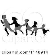 Poster, Art Print Of Silhouette Border Of Children Following And Holding On
