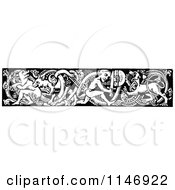 Clipart Of A Retro Vintage Black And White Hunter And Animal Border Royalty Free Vector Illustration