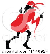 Clipart Of A Retro Vintage Silhouetted Sneaky Man In A Red Cloak Royalty Free Vector Illustration
