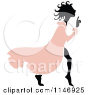 Poster, Art Print Of Retro Vintage Silhouetted Sneaky Girl In A Pink Dress