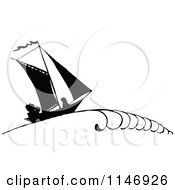 Poster, Art Print Of Retro Vintage Silhouetted Sailboat With People