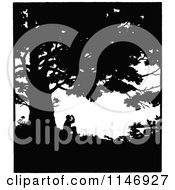 Clipart Of A Retro Vintage Silhouetted Man Under A Tree Royalty Free Vector Illustration