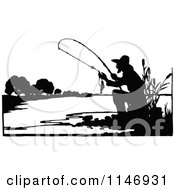 Poster, Art Print Of Retro Vintage Silhouetted Fishing Man