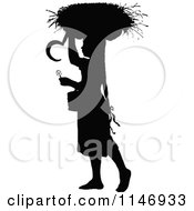 Clipart Of A Retro Vintage Silhouetted Girl With A Basket On Her Head Royalty Free Vector Illustration