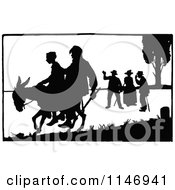 Clipart Of Retro Vintage Silhouetted People And A Donkey Royalty Free Vector Illustration