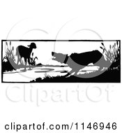 Clipart Of A Retro Vintage Silhouetted Lamb And Wolf Royalty Free Vector Illustration