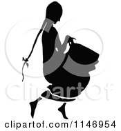 Clipart Of A Retro Vintage Silhoueted Black And White Sneaky Girl Royalty Free Vector Illustration