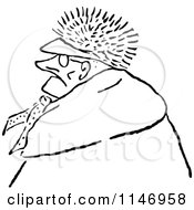 Clipart Of A Retro Vintage Black And White Old Man Wearing A Fur Hat Royalty Free Vector Illustration
