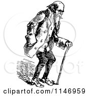 Poster, Art Print Of Retro Vintage Black And White Old Man Using A Cane