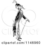 Clipart Of A Retro Vintage Black And White Old Man With A Cane Royalty Free Vector Illustration
