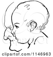 Clipart Of A Retro Vintage Black And White Baby Profile Ofer A Grandfathers Face Royalty Free Vector Illustration