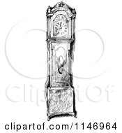 Clipart Of A Retro Vintage Black And White Grandfather Clock Royalty Free Vector Illustration