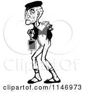 Clipart Of A Retro Vintage Black And White Old Man Carrying A Sack Royalty Free Vector Illustration