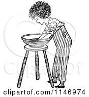 Retro Vintage Black And White Boy Washing His Hands In A Bowl